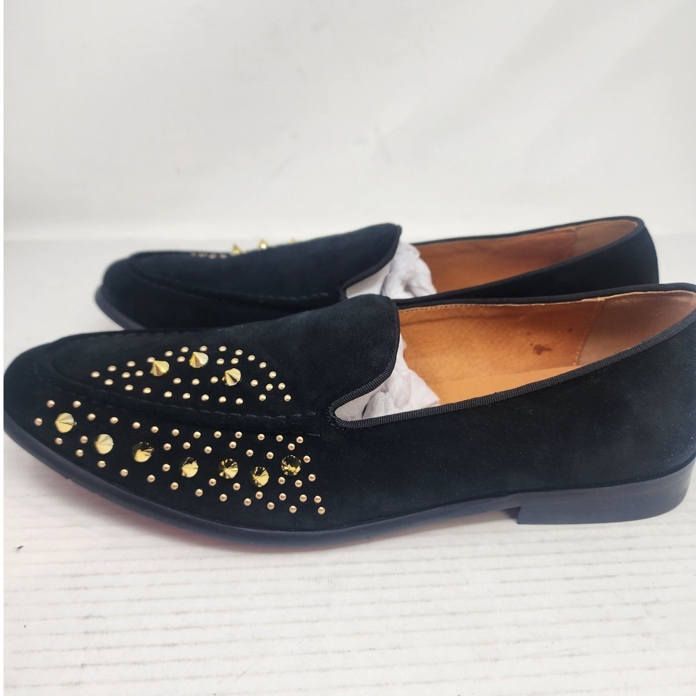 Elanroman Black Studded Loafers Gold Spikes Red Sole Shoes Womens Size 13.5 NEW - Picture 8 of 13